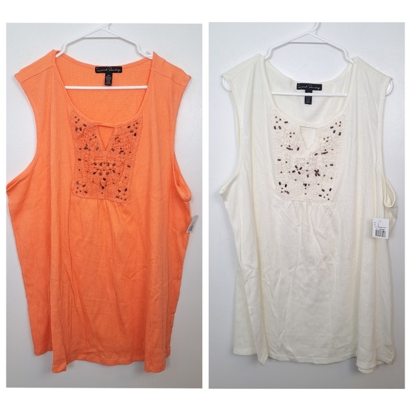 NEW French Laundry Bundle Of 2 Orange & Cream Beaded Beachy Tank Tops Size 3X - Picture 1 of 10